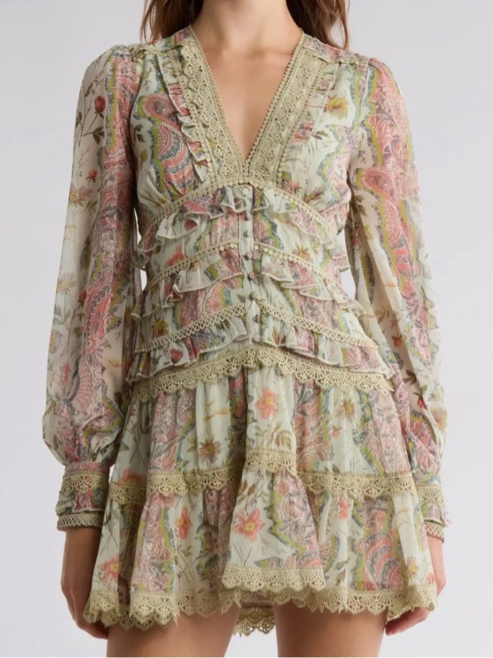 AllSaints Sage Multi Paisley-Ruffle Mini Dress
